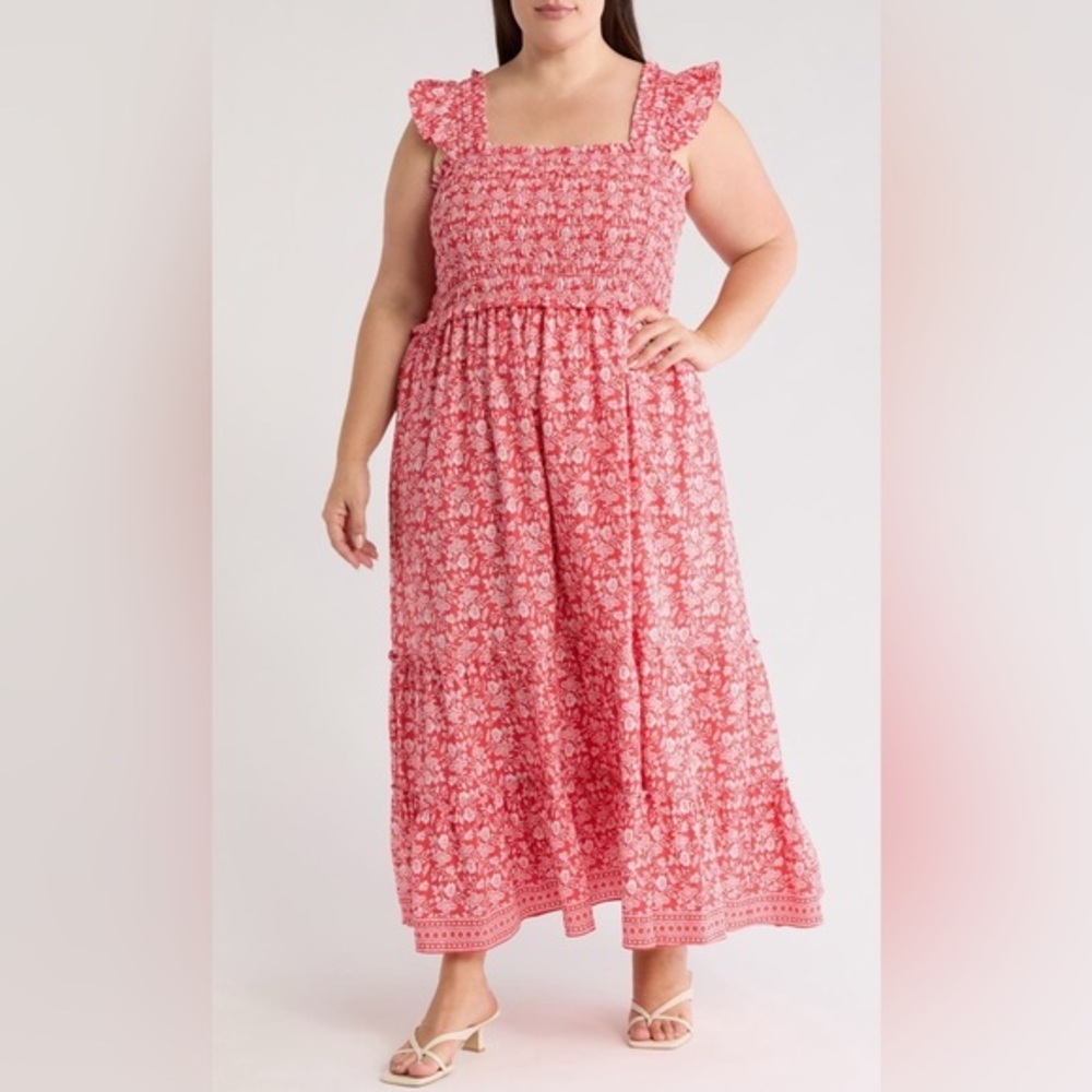 NEW…Max Studio Smocked Floral Maxi Dress